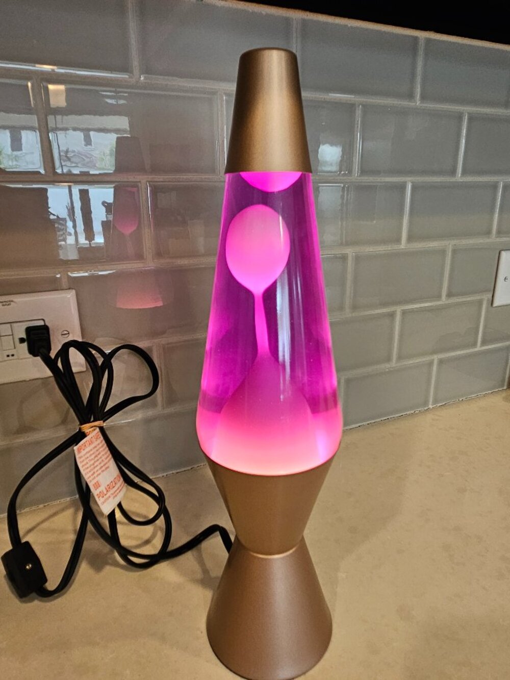 LAVA 14.5" Lava Lamp Rose Gold Base with Pink Wax & Purple Liquid